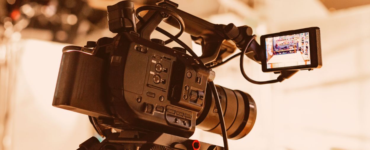 Video camera recording a stage